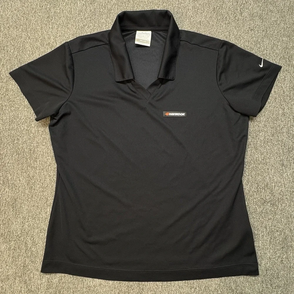 Nike Golf Hankook Micro Pique Polo Shirt‎ Womens L Black V-Neck Dri-Fit L 354067